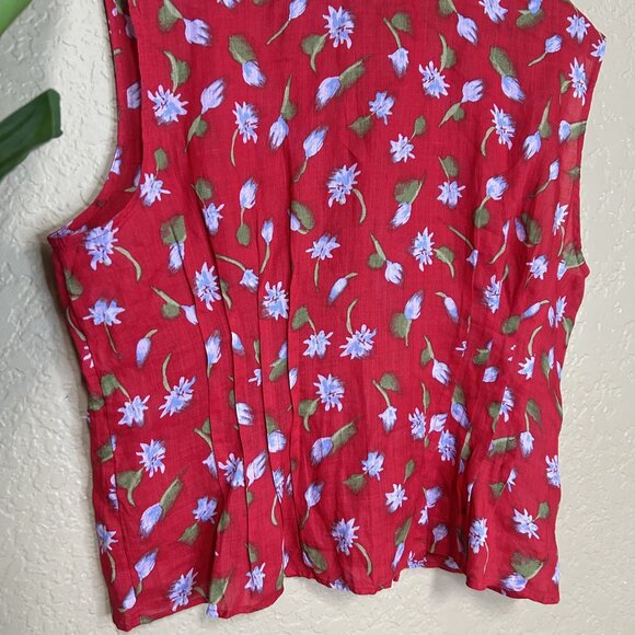 J. Crew Pintuck Brushed Daisy Print Shell Top Red Size 16 - Picture 7 of 8
